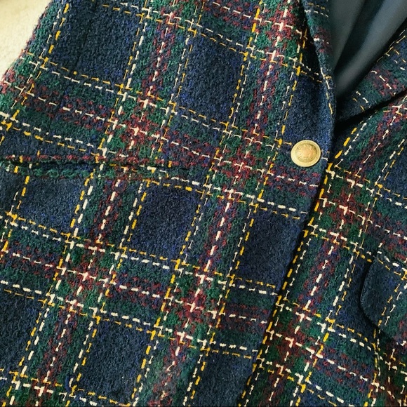 Vintage Liz Clairborne Wool Blazer Navy Blue Preppy 10P tartan plaid - Picture 3 of 5